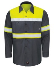 Red Kap Hi-Vis LS Ripstop Work Shirt Type O Class 1 Fluorescent Yellow/Charcoal
