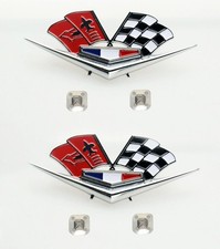 2x Chrome Front Fender Flags Emblem For 1962-1963 Impala Belair 327 409 Red