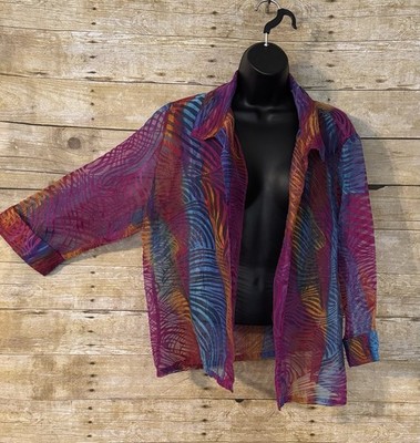 Chicos 2 Colorful Sheer Bright Open Front Cardigan So Cute