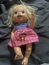 WORKS Hasbro 2010 Baby Alive Doll New Teeth Tongue Blonde Dress Drink Wet