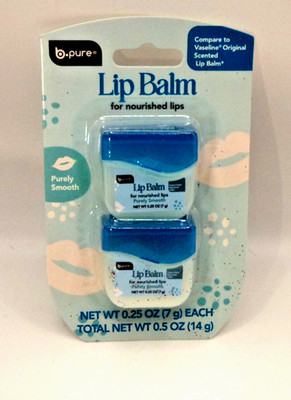 2 Pack b-pure Purely Smooth Scented Lip Balm Soft & Nourished Lips 0.25oz Each