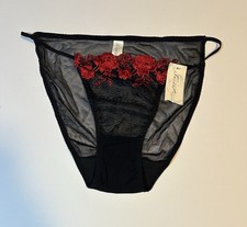 Vtg 90s Secret Treasures Sheer Bikini Panty Black Mesh Embroidered Floral Sz 9