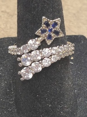 Sterling Silber Saphir blau CZ weiß Frost CZ Ring Größe 6