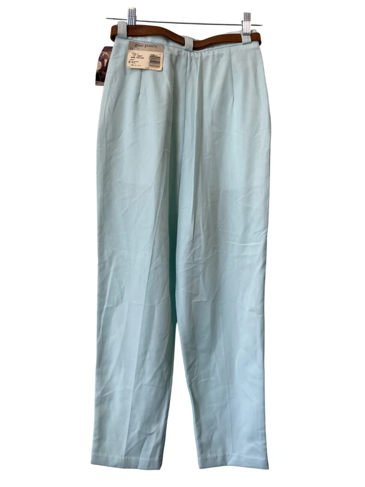 Vintage 90s Lord Isaacs Belted High Rise Pants Size 6 Aqua Blue Deadstock NEW - Image 2 of 4