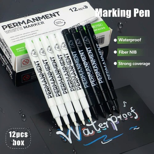 12x White Acrylic Paint Pens Permanent Markers Smooth Flow Scrapbook Craft Art