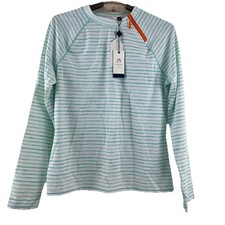 CABANA LIFE Aqua Blue Stripe UPF 50 Rash Guard Side Zip Swim Shirt Size L