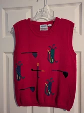 Vintage Colorful Hand-loomed Jean Bell Golf Themed Sweater Vest Size Medium