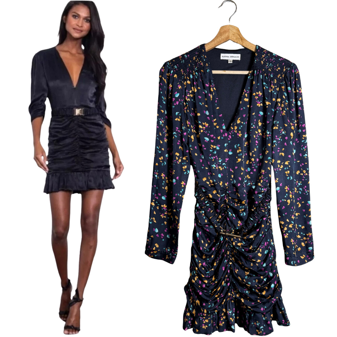 Mini Vestido Para Mujer Karina Grimaldi Renatta Moteado Pequeño Azul Formal Boda