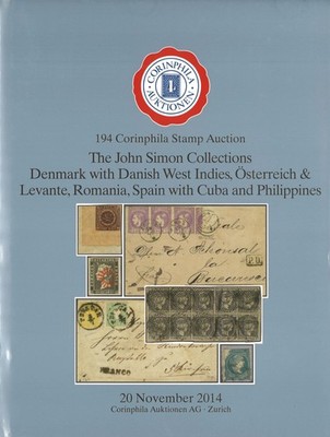 194. Corinphila Auktion Zürich, Nov.  2014: John Simon Collections Denmark etc.