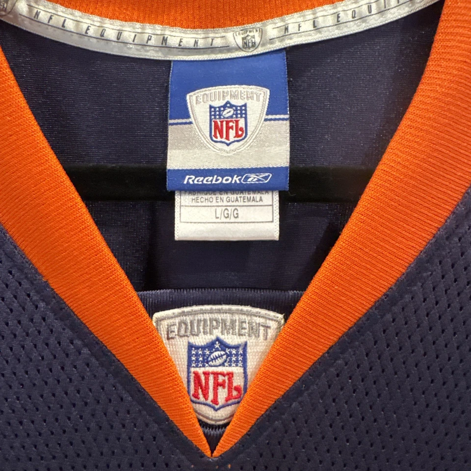 Camiseta De Colección Denver Broncos Champ Bailey #24 NFL Reebok Azul Naranja Para Hombre Grande Foto 3 de 4