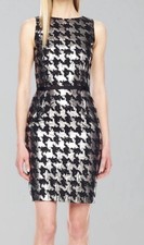 NWT $1295 Michael Kors Dress Sheath Metallic Houndstooth Dogtooth Silver Black 6
