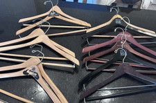 Lot of 12 Wooden Hangers Dept Store Branded Macy s Saks Jos A Bank Vintage