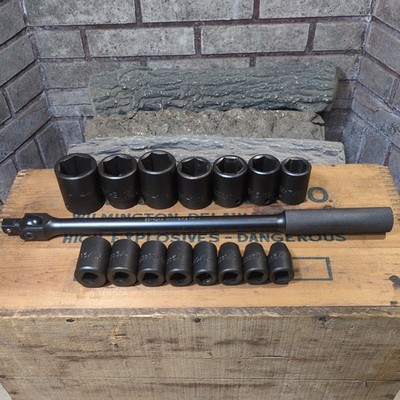 Proto Pro USA 15 Pc. 1/2'' Drive SAE Impact Socket Set 6 Pt, Breaker Bar 