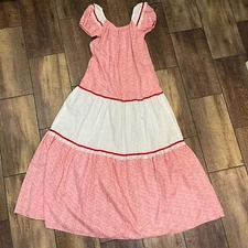 Vtg 60s Muumuu Factory Hawaii Cotton Dress Red White Ruffle Pockets Milkmaid