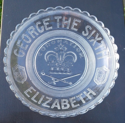 King George VI & Elizabeth 1937 Coronation Clear Pressed Glass Dish Plate