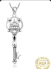 Magic Kingdom Sterling Silver Cubic Zirconia Charm Necklace Princess Disney