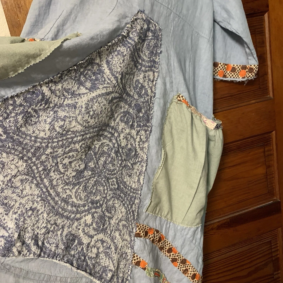 Vestido túnica de lino reciclado S Lagenlook artístico festival arte para usar bolsillos grandes Foto 4 de 4