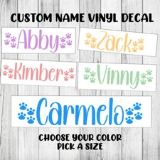 Custom Name Paw Print Dog Lettering Pet Puppy Decal Sticker Text Vinyl Dog House