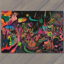 Art Print Colorful Abstract Crowd Scene Psychedelic Street Art Vivid Illustratio