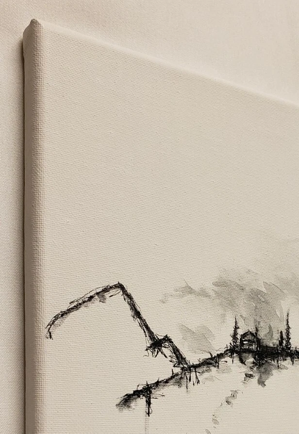 Dibujo de paisaje de tinta mínima moderno original de K.A.Davis "Soledad II" Foto 4 de 4