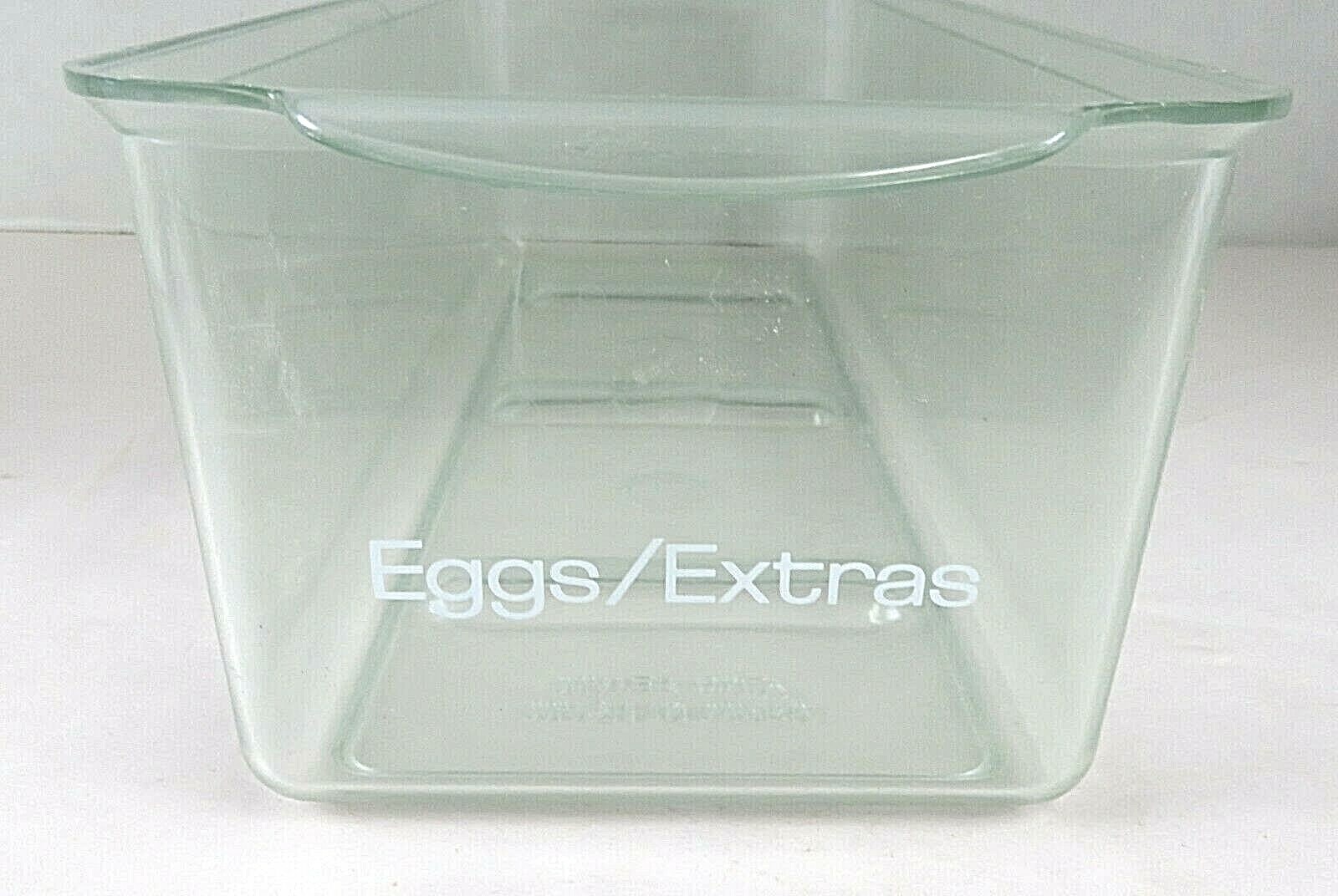 Eggs Extras Refrigerator Storage Bin Vintage Clear Plastic