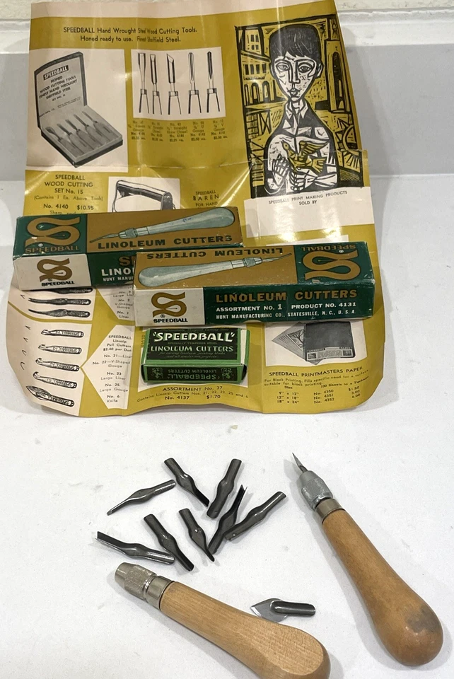 VTG Lot 2 No. 1 Speedball Linoleum Cutter Tools 2 Blades Orig Box No. 4131 USA - Image 3 of 4