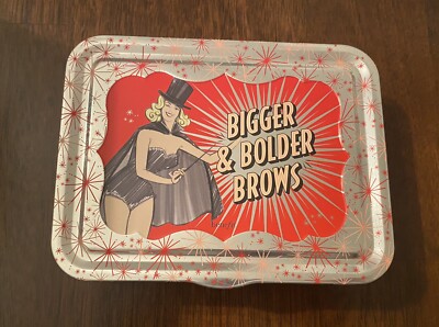 BENEFIT Cosmetics Red Silver Makeup Collectible Tin BIGGER & BOLDER BROWS