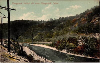 View of Naugatuck Valley Connecticut River, Poles Vintage Postcard O06