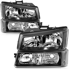 Headlights Assemblybumper Lamps Fits 2003-2006 Chevrolet Silverado Black Front