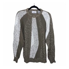 VTG Dolman Sleeve Textured Knit Sweater Size Large Brown Cream Abstract Damon