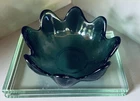 Blenko Glass Lotus Bowl 5.5” Black Charcoal 8 Petal Salad Bowl Trinket Dish