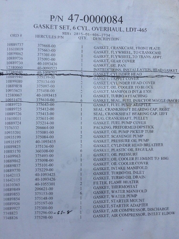 Military Diesel Engine Gasket Set 2815-01-406-2734 - Picture 2 of 7