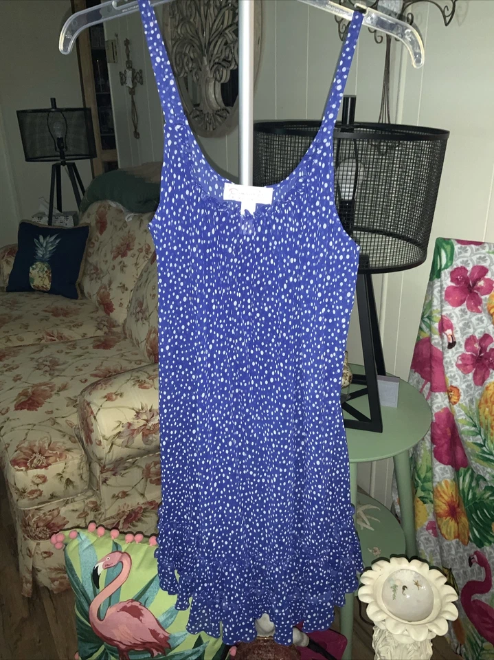 Oscar De La Renta Pink Label Blue/White Dot Ruffles Chemise Nightie Size Small - Image 2 of 4