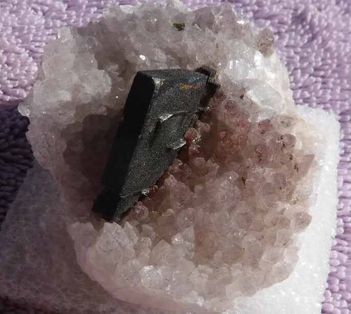Black Barite on Calcite with Hematite inclusions  Miami Mine, Gila Co. Arizona 
