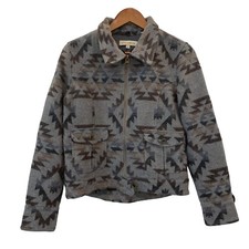 Stetson Aztec Collared Full Zip Jacket Womens M Gray Polyester Wool Blend