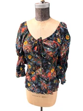 70s Vintage Chemisier Valerie Porr Boho Floral Peasant Top Med