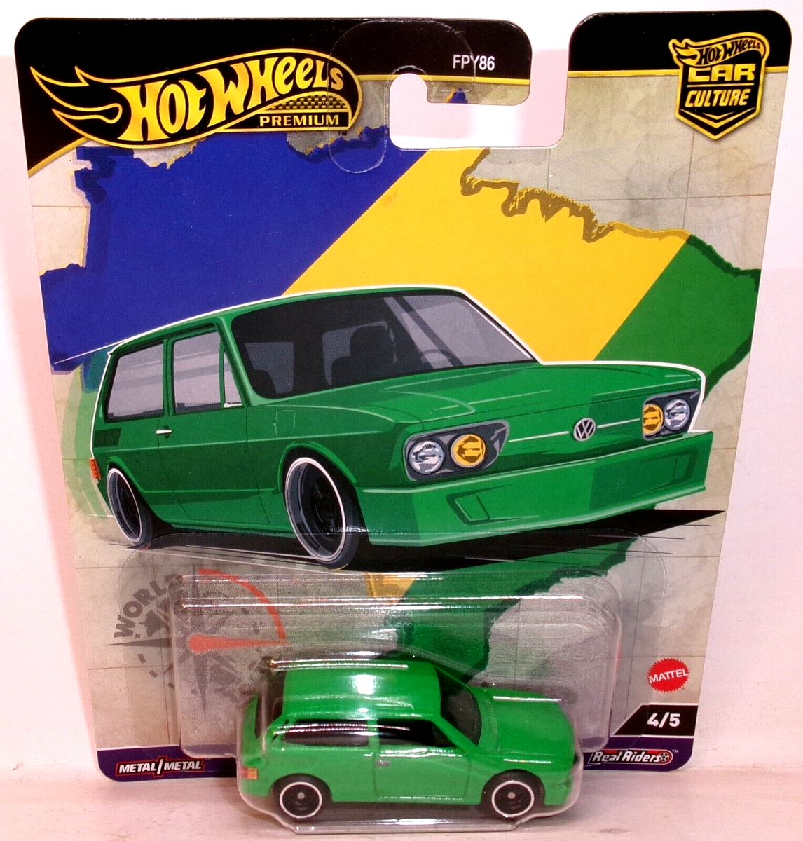 2024 HOT WHEELS PREMIUM WORLD TOUR 4/5 GREEN VOLKSWAGEN BRASILIA