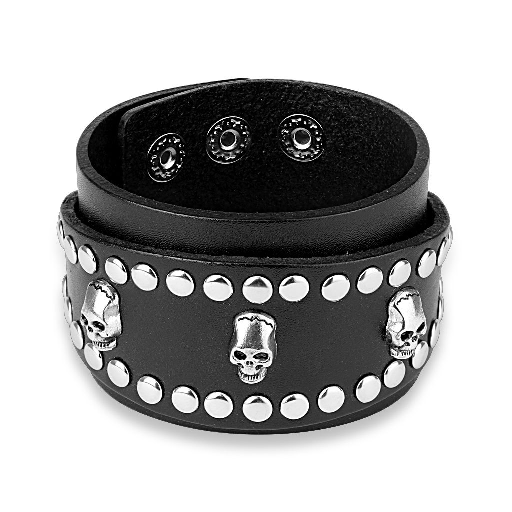 Bracelet de force biker en cuir avec tête de mort pour vos sorties moto