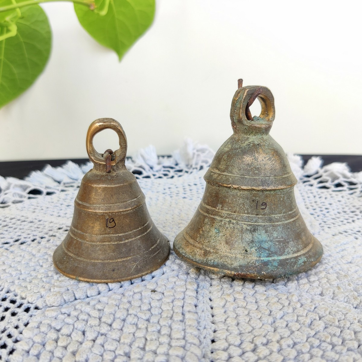 1920s Vintage 2 Pcs Primitive Handcrafted Bronze Cow Bell