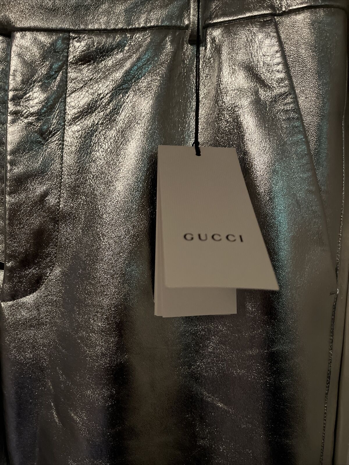 New Gucci Metallic Leather Flare Pants IT 54 40-41 US 615203 XNAJ3 8100