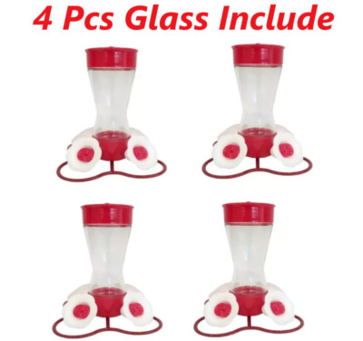 4 Pack Style Selections- Glass Hummingbird Feeder, 12oz, 4 Stations w/Bee Guard