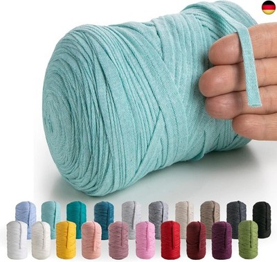 MeriWoolArt  Baumwollgarn Band Blau - 10mm T-Shirt Band Garn für Stricken, M