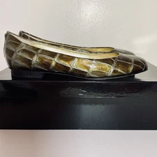 ANDREA CARRANO Cocco Verde Croc. Embossed ITALIAN Leather Flats Sz US 7.5 w/box