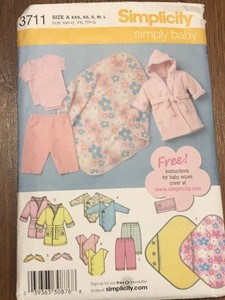 Simplicity Pattern Babies' Layette Pattern 3711 Size A XXS XS S M L