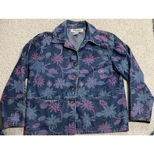 VTG Appleseed's Womens Size PM Petite Medium Floral Button Up Denim Jean Jacket