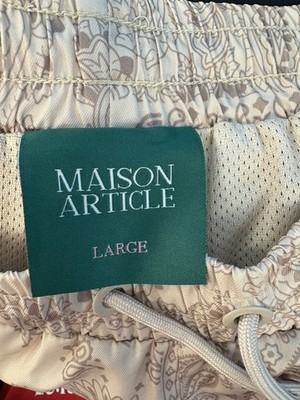 Maison Article Shorts Mens large Tan Paisley Bandana Swim Trunks Mesh Lined