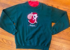Vintage 90s Christmas Santa Claus Believe Green Sweatshirt 2 Collar Womens M USA