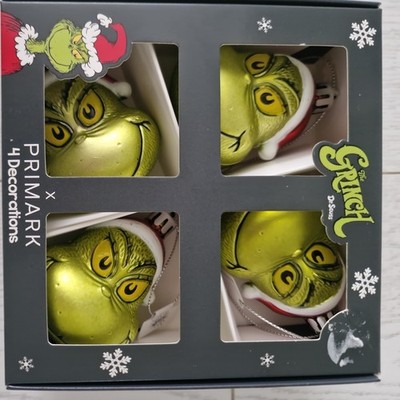 PRIMARK WEIHNACHTSGRINCH Kugeln 4er Pack Deko (grüner Karton) - Weihnachten Neu