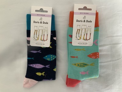 2 Paar Doris und Dude Socken. Größe 3-7 mit Sea Life. Bio Baumwolle/Bambus 6,50£