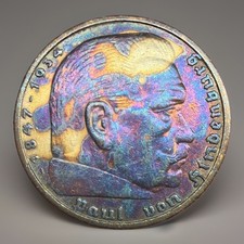 1936 German 5 Reichmark Silver Coin Paul Von Hindenburg Third Reich Silver .900